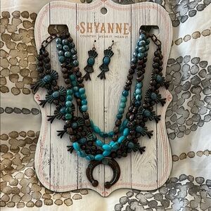 Shyanne Turquoise and Brown Beaded Necklace Set